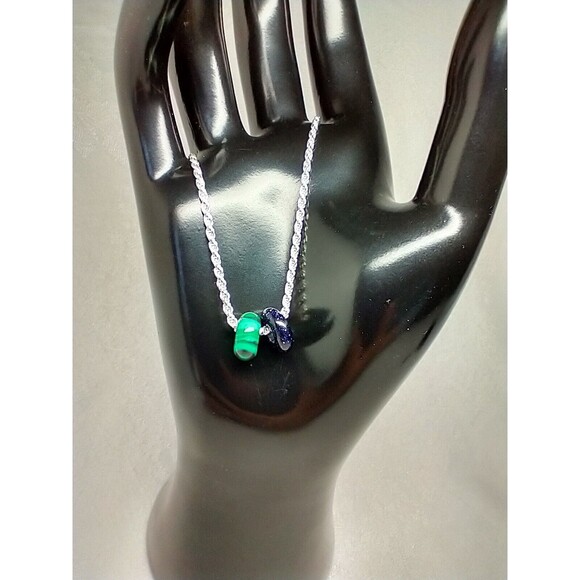 Italian 925 Wheat Chain And 2 Stone/Glass Discs 7" Chain Bracelet - Picture 1 of 12